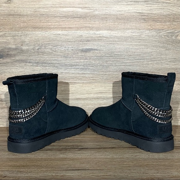 UGG Women’s Classic Mini Chain Black Suede Boots - Picture 7 of 11